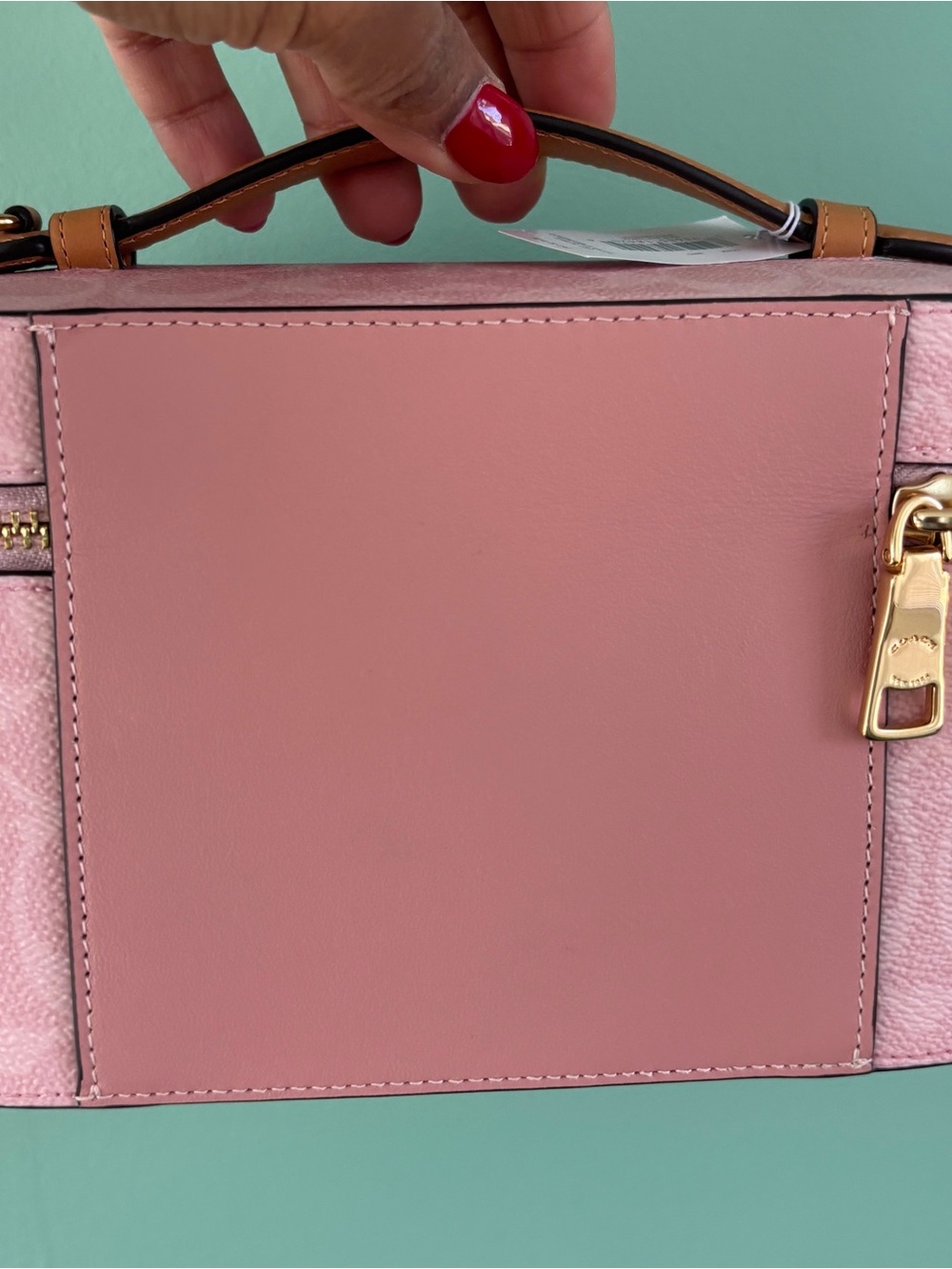 Coach Pink Signature Vanity Cosmetic Case with Tan Handle - Picture 6 of 10